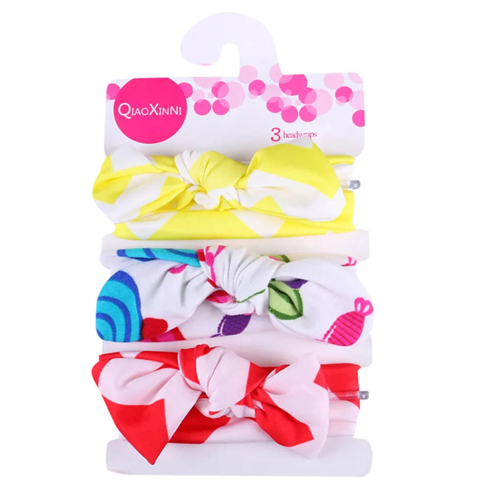 

3Pcs Kids Floral Accessories Hairband Set Children'S Simple Bunny Ears Elastic Bow Polyester Hair Band Banda De Ninos #
