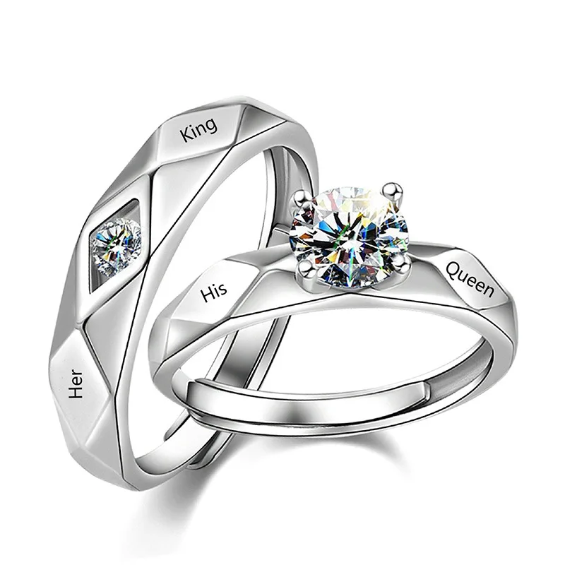 buy 2pcs Silver Color His Queen Her King Fashion Couple lover Promise Ring for Women Man Unisex sterling silver CZ Wedding Jewelry
