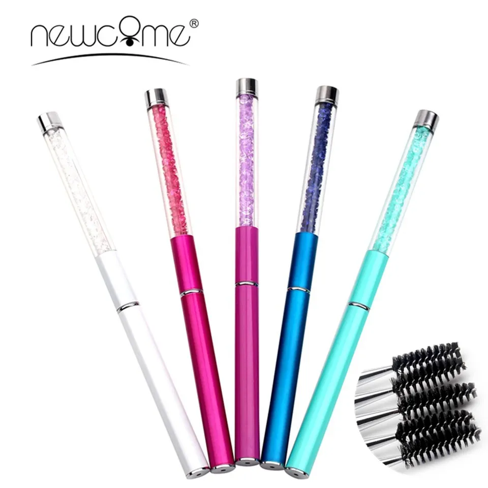 

NEWCOME 5 Pieces Rhinestones Handle Eyelashes Brushes Spiral Wand Eyelash Extension Soft Brush Pen Makeup Applicator