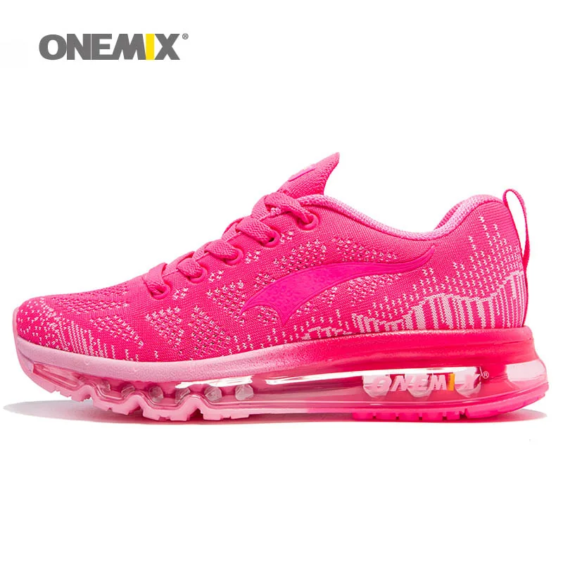 ONEMIX, мужская обувь для бега для женщин, сетчатая трикотажная подушка, кроссовки для тенниса, спортивные кроссовки, Уличная обувь для путешествий, прогулок, бега - Цвет: Rose Red WM