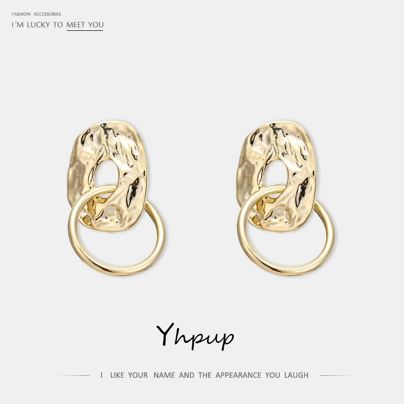 

Yhpup Trendy High Quality Zinc Alloy Gold Silver Dangle Earrings S925 Jewelry Metallic Earring for Women Office Accessories 2019