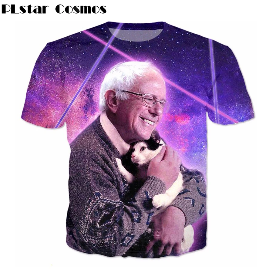 

PLstar Cosmos 2018 summer New Women Men T-shirts Bernie Loves Kitty Cat in Galaxy Space 3D print T-Shirt casual summer tee tops