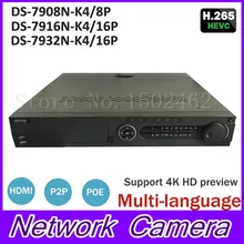 Hik POE NVR 8CH 16CH 32CH DS-7908N-K4/8P DS-7916N-K4/16P DS-7932N-K4/16P with 4K resolution 4SATA interface NVR for CCTV Camera