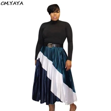 Новинка, женские зимние Бархатные лоскутные плиссированные длинные юбки макси, осенняя женская сексуальная высокая уличная одежда, юбка MH5805