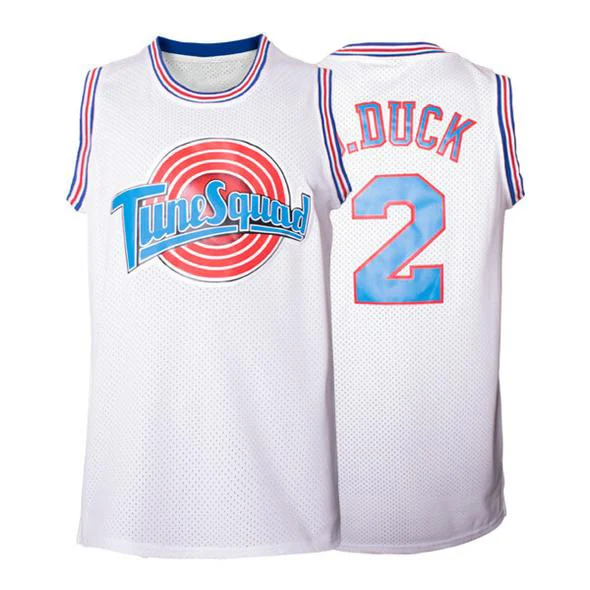 

Custom Design Basketball Jersey Daffy Duck Space Jam #2 Tune Squad Looney Tunes Movie T-Shirts Men Women Youth Kids White Black