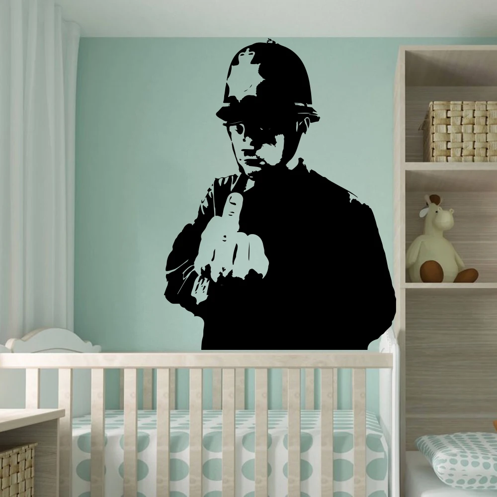 Banksy  Middle Finger Cop Rude Wall Sticker Bedroom Living Room Banksy Graffitti Street Culture Police Wall Decal Vinyl Decor (1)