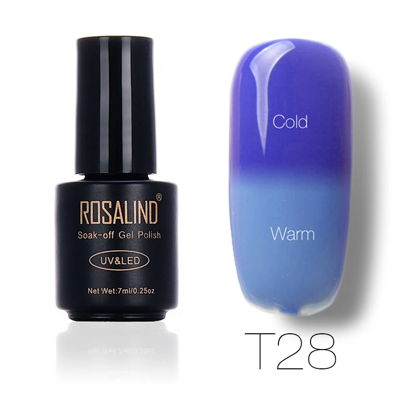 ROSALIND, 7 мл, меняющий температуру, лак для ногтей, отклеивается, лак для ногтей, гель, УФ-лампа для сушки, Термальный цвет, акриловая краска, верхнее Базовое покрытие - Цвет: T28