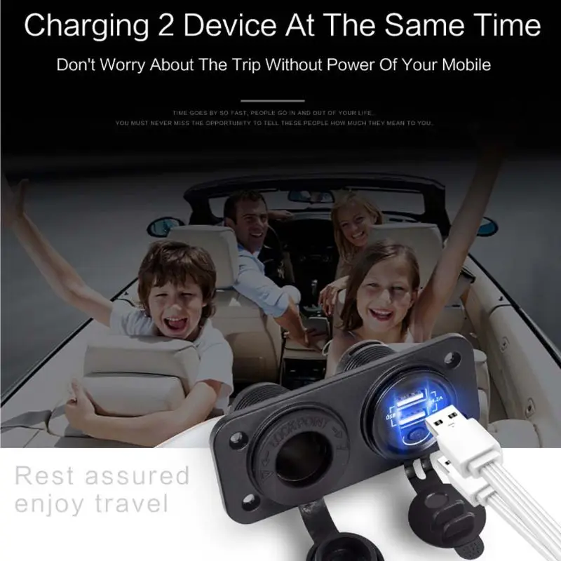 

12V 24V Car Boat Truck Dual USB Charger With Cigarette Lighter Plug ON OFF Switch for Smartphone GPS Tablet 10166