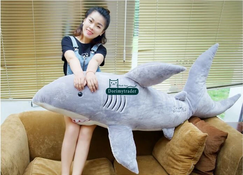 Dorimytrader Hot Large 63inches Emulational Animal Shark Plush Toy 160cm Jumbo Soft Stuffed Lifelike Sharks Kids and Adults Play Doll Sleeping Pillow DY61620(20)