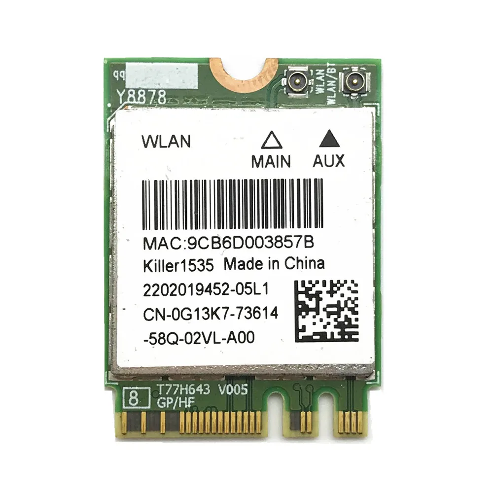 

Сетевая карта killer 1535 867Mbps, поддержка Bluetooth 4,1 NGFF M.2, Wi-Fi для GE72/GT72/GT80/GS60/GE62P651SE/SG/P650S/T5