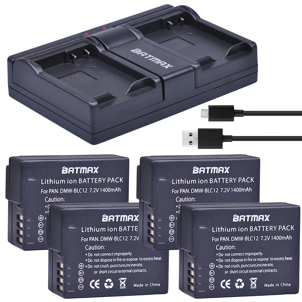 4 Pezzi Muslimedmw Blc12 Batteria Ricaricabile + Doppio Caricatore Usb Per Panasonic Fz1000, Fz200, Fz300, G5, G6, G7,Gh2