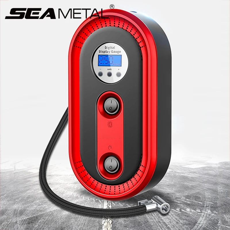 

12V Car Air Pump Auto Air Compressor Portable Mini Automobile Inflatable Pump Automatic Stop and Emergency Light Car Repair Tool