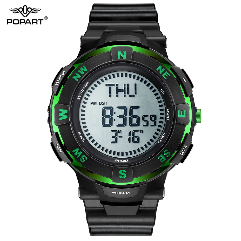 Vente POPART Hommes Sports de Plein Air Montres Boussole Électronique LED Montre Numérique Étanche Montres Montres Horloge Relogio Masculino
