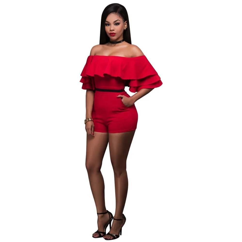 Ruffed Strapless Women Short Jumpsuits Elegant Summer Women Rompers