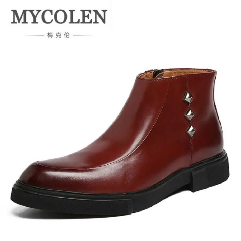 

MYCOLEN New Men Leather Shoes Trend Rivets Men Boots Comfortable Black Winter Boots Quality Ankle Boots Men botines hombre