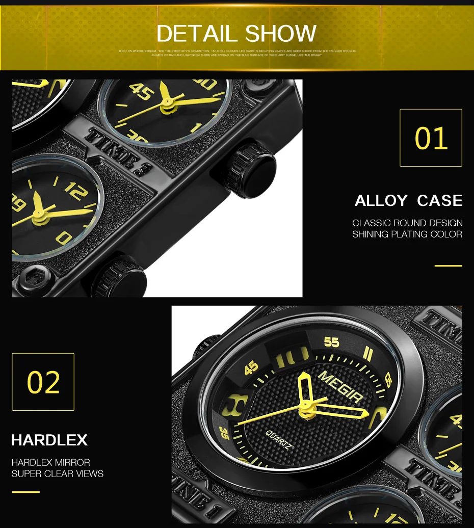 MEGIR мужские часы с несколькими часовыми поясами Топ бренд класса люкс водонепроницаемые прямоугольные армейские военные часы мужские наручные часы Reloj Hombre