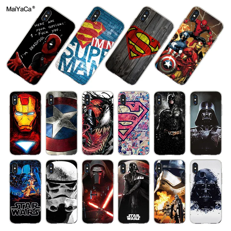 

MaiYaCa For iphone 7 6 X XR XSMAX Case Star war Deadpool Ameircan SuperheroPhone Case for Apple iPhone 8 7 6 6S Plus XS XR
