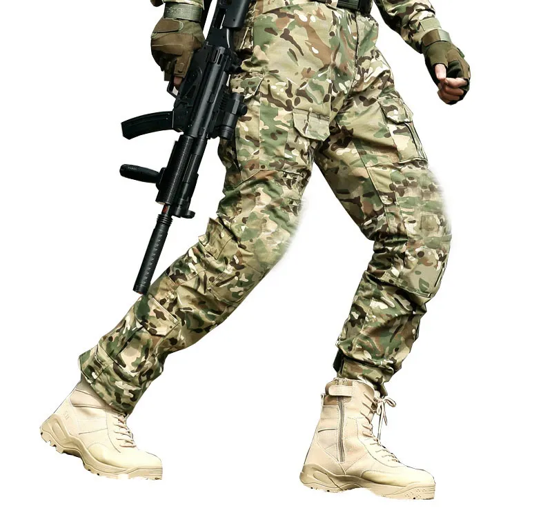 Военные тактические походные охотничьи брюки с несколькими карманами, мужские тактические брюки с наколенниками, армейские панталоны, Мужская Боевая одежда - Цвет: without Knee pads