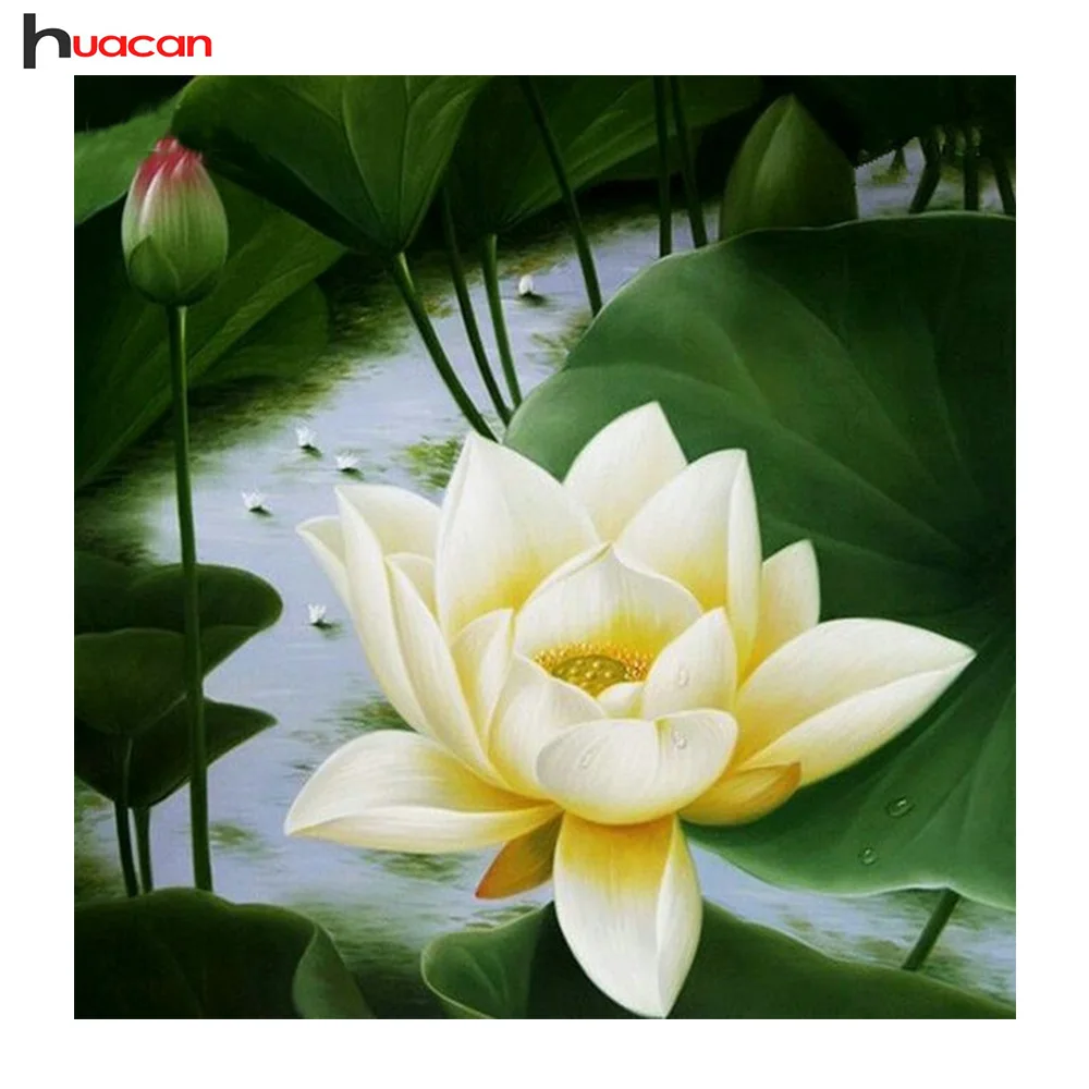

Huacan Diamond Cross Stitch Diamond Embroidery Lotus Home Decor Diamond Painting Mosaic Floral Picture Pastes Craft Needlework