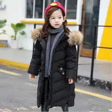 -35 Winter Children’s Down Jacket For Girls Long Thick Warm Girls Children’s Clothing 2017 New Fashion Big Fur Collar Down & Pa