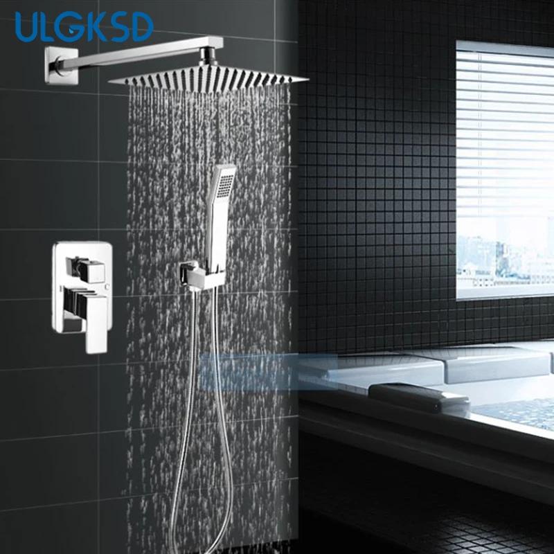 

ULGKSD 16'' Ultrathin Bath Rain Shower Faucets Bathroom shower faucet Tub spout Shower Sprayer Mixer Tap Ceramic valve