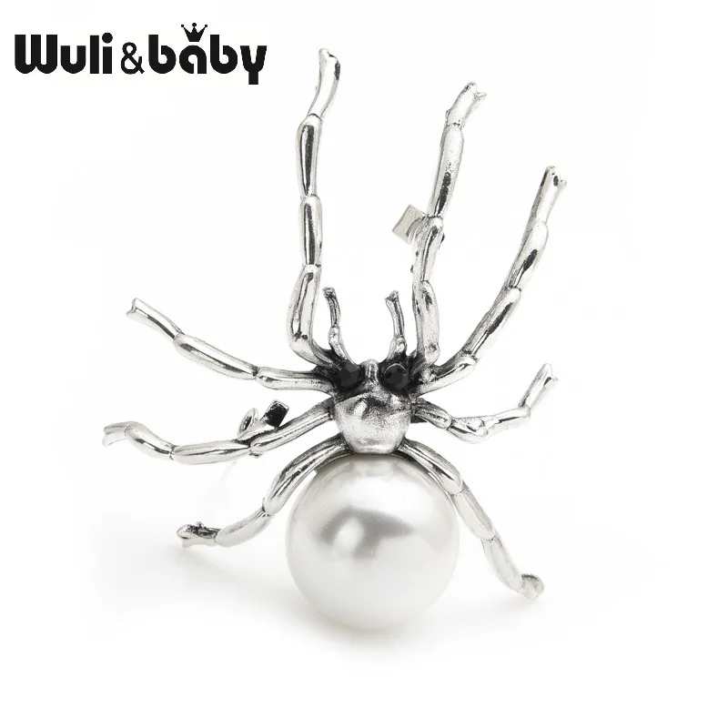 

Wuli&baby Vintage Plastic Pearl Spider Brooches Women Men's Alloy Insects Brooch Pins