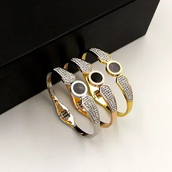

Free Shipping Black Round Full Clay Rhinestone CZ Rose Gold Color / Silver Color / Gold Color Stainless Steel Bangle