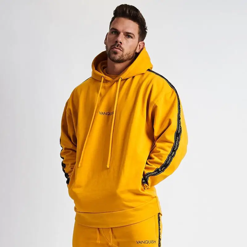 

Men Minimal Yellow Oversize Hoodies Gyms Bodybuilding Sweatshirt Loose Pullover Sportswear Male Trendy Fitness Hip Hop Street