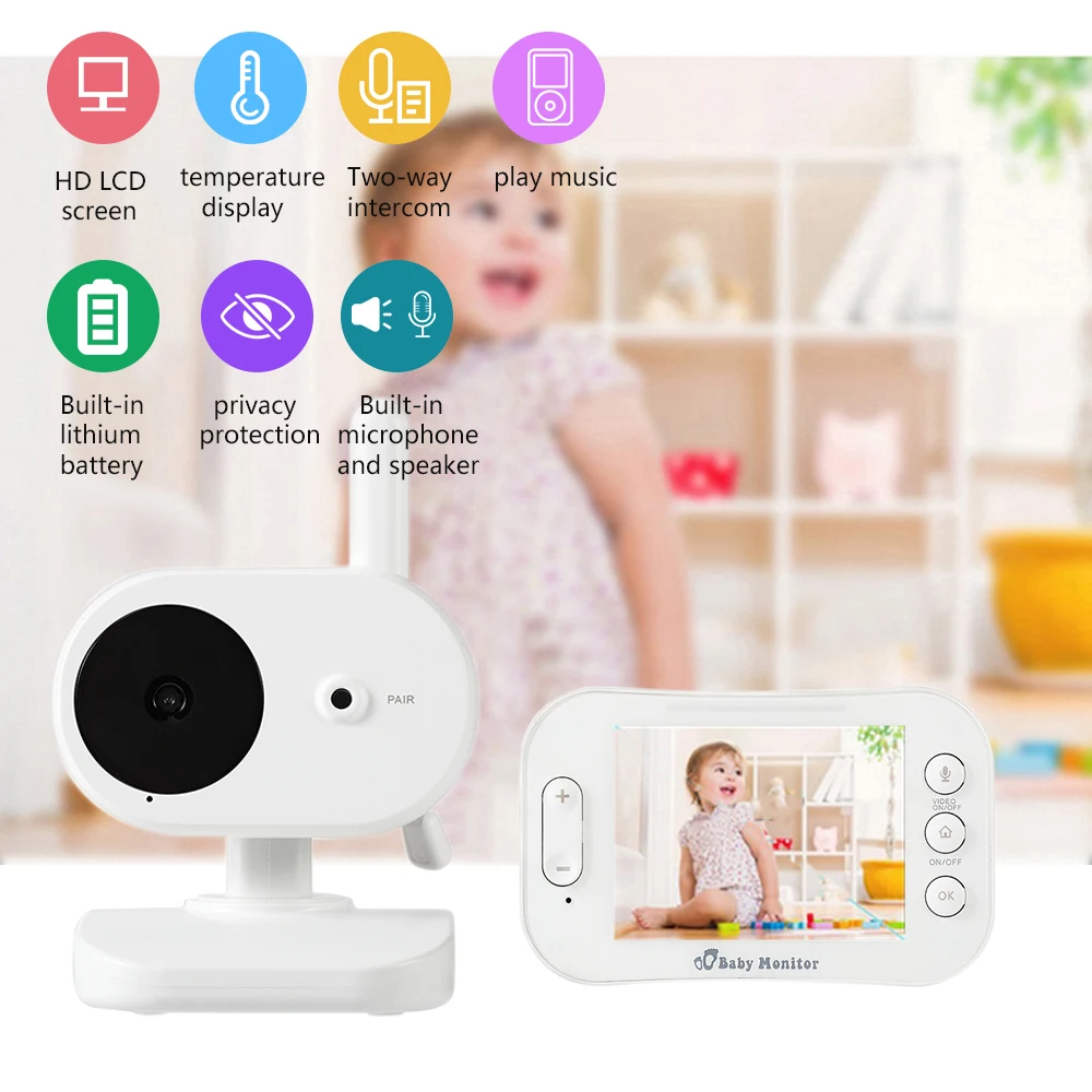 

Video Baby Monitor 3.5" Wide Angle Lens Keep Babies Safe with Night Vision, Talk Back, Room Temperature, Lullabies, Wide Range