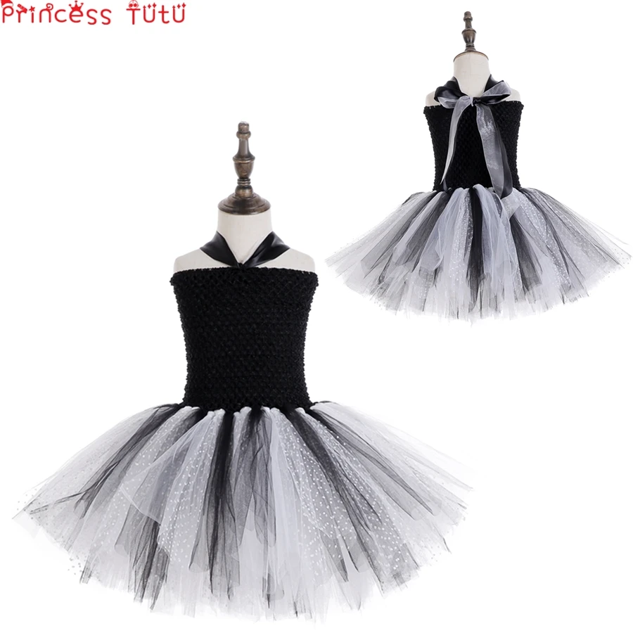 

[Princess Tutu] 2-14Y Children Girl Performance Show Lace Dress Baby Toddler Black&Grey Everyday Wear Birthday Party Costume