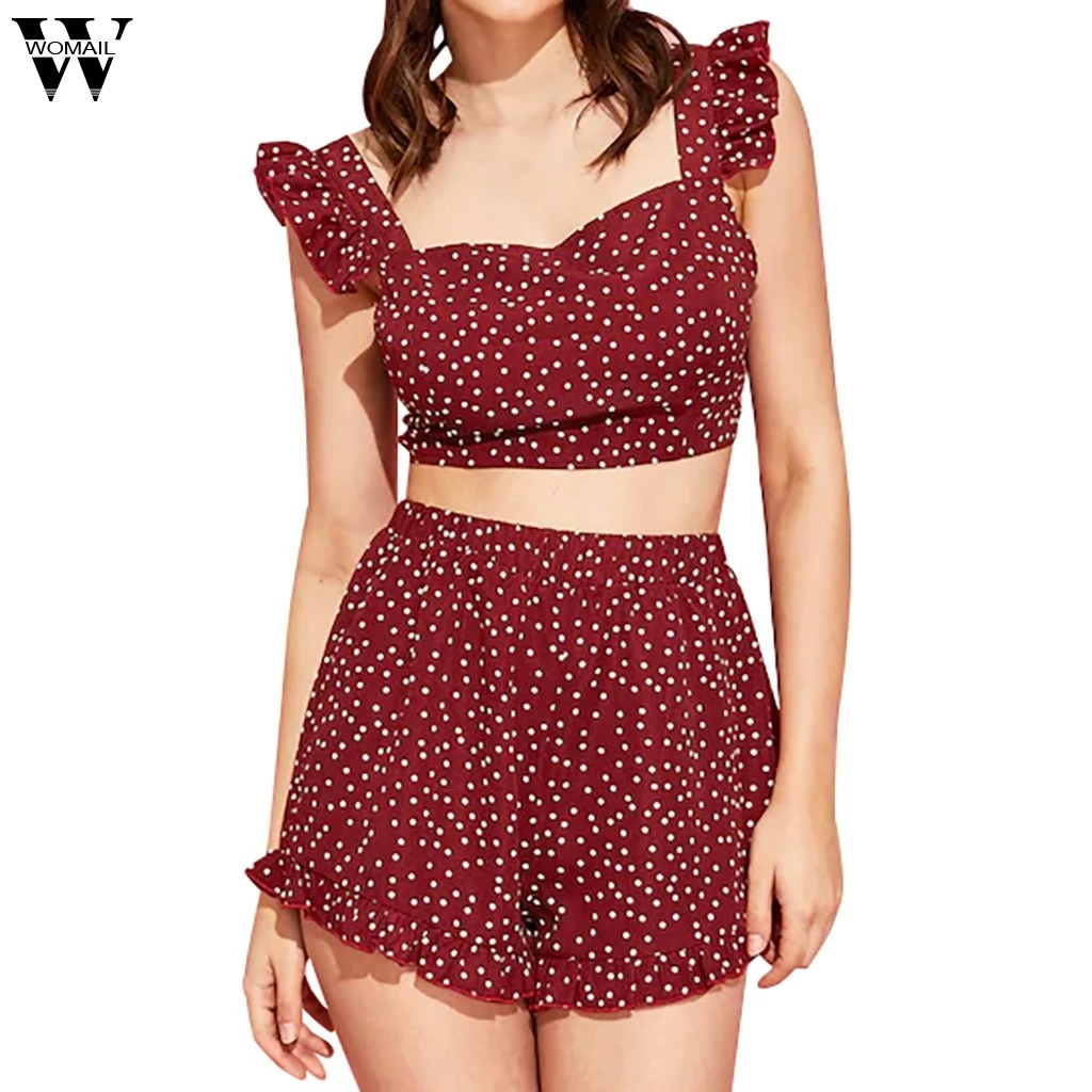 

Women Fashion Sexy Short Two Piece Set Crop Tops and Shorts Grey Strappy Off Shoulder Print Sets Summer Clothes for Women