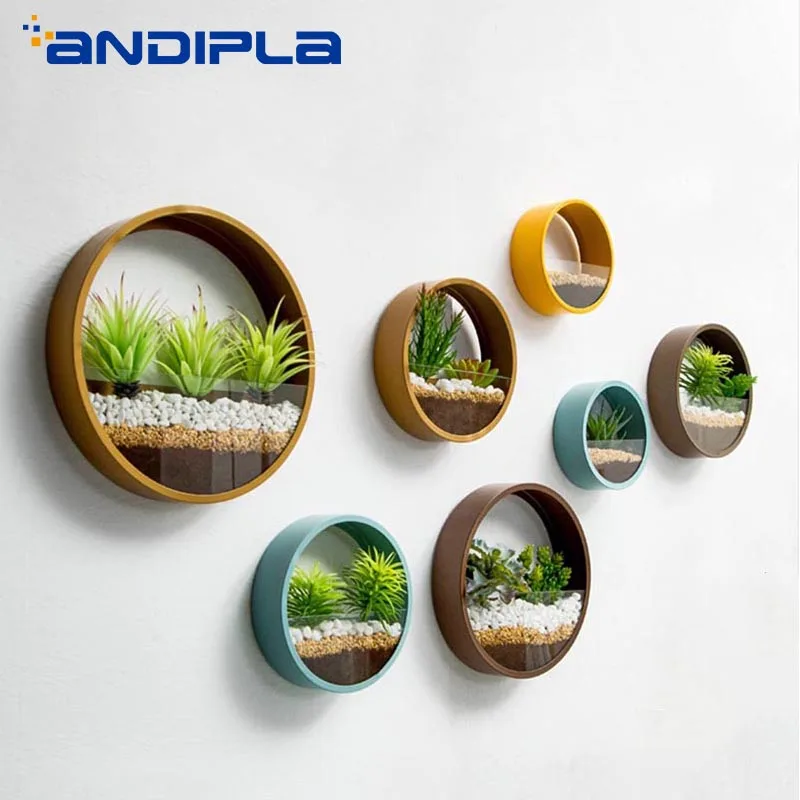3 Pcs Gold Round Hanging Wall Vase Planter for Succulents Home Wall Decoration 