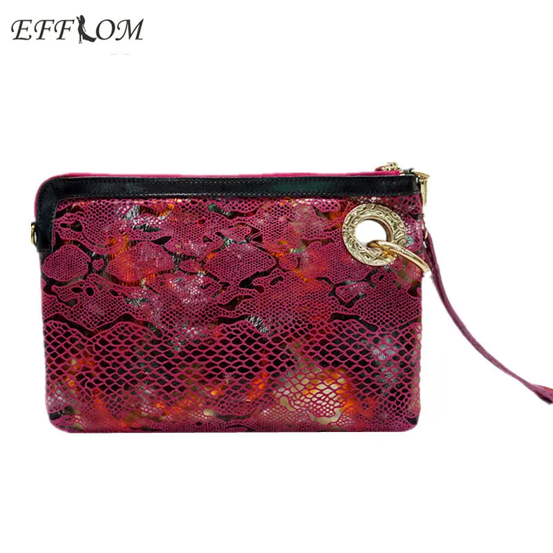 Efflom Brand Women Clutch Bags 2017 Designer Evening Bags Snakeskin Genuine Leather Clutches Women Wedding Chain Crossbody Bag