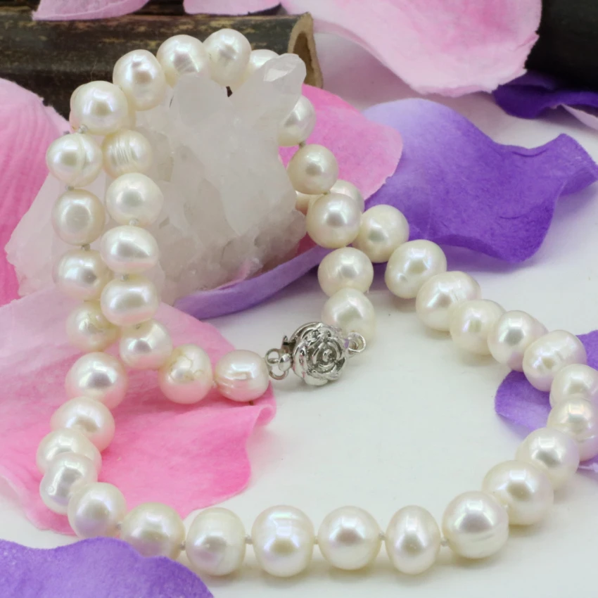 

Fashion statement women chain necklace for mother gifts natural 8-9mm white freshwater cultured pearl beads choker 18inch B3235