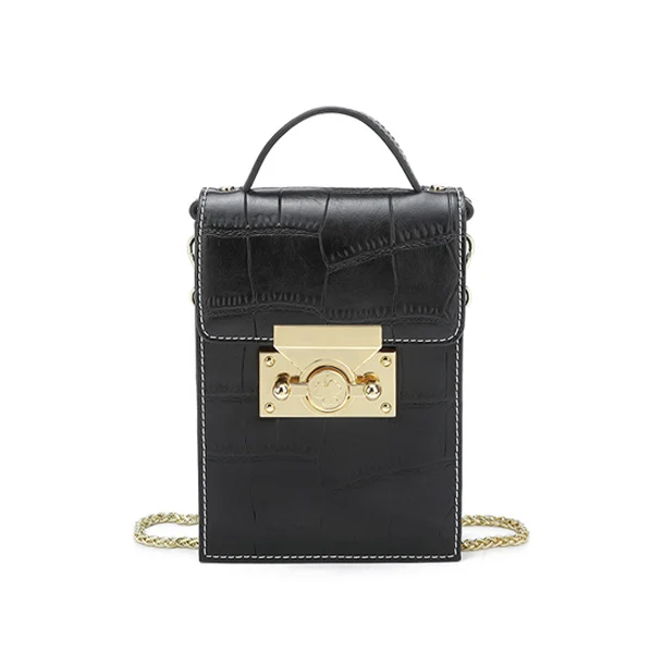 Бренд DOODOO, женские сумки через плечо, женские сумки с текстурой крокодила, сумка для телефона, женские сумки-мессенджеры на цепочке, 2 цвета - Цвет: Black