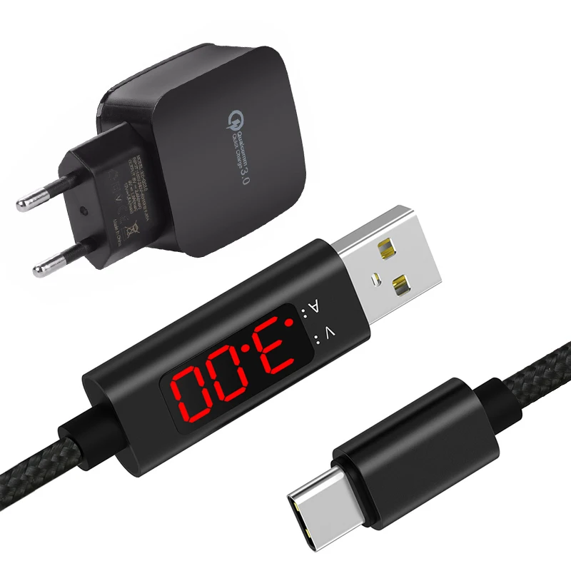3A (макс.) дисплей напряжения и тока нейлоновый плетеный кабель Micro USB/Type-C/8 pin для
