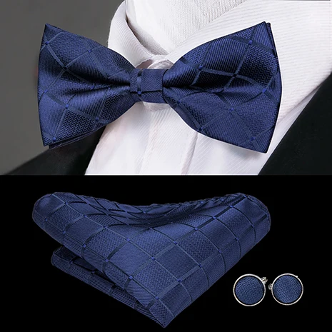 Hi-Tie Classic Black Bow Ties for Men 100% Silk Butterfly Pre-Tied Bow Tie Pocket Square Cufflinks Suit Set Floral Gold Bowties LH-780