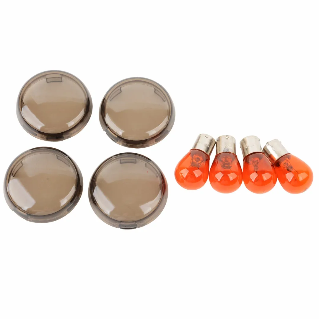 

4Pcs/Set Motorcycle Smoke Turn Signal Light Lens Cover With Amber Lamp Bulbs For H-arley S-portster S-oftail D-yna 2002 UP