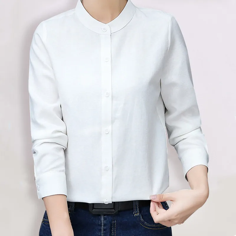  Long Sleeve White Blue Womens Oxford Shirts Plus Size 2019 New Casual Woman Office Blouse Female We