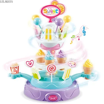 

Baby Pretend Play Plastic Kitchen Toys Set Cosplay Sweet Rotating Platform Simulation Candy Car Educational Music Ice Cream Doll