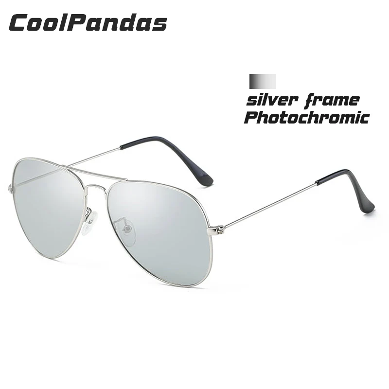 Фотохромные авиационные солнцезащитные очки хамелеон, мужские, для вождения, поляризационные, солнцезащитные очки для женщин, для вождения, защитные очки для дня и ночного видения - Цвет линз: silver frame