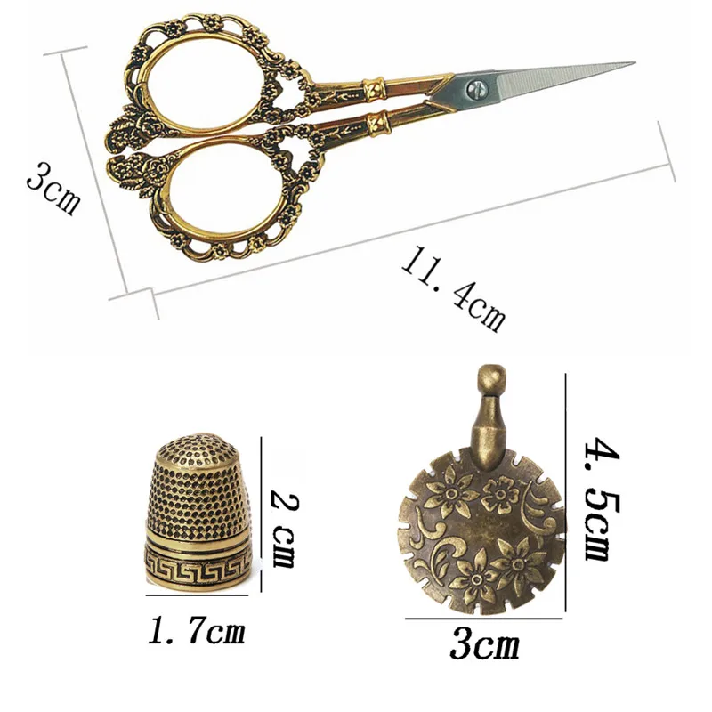 KOKNIT Vintage European Scissors Thimble Metal Thread Cutter Sewing Kits Cutting Patchwork Tool Tailor DIY Sewing Tools Set (7)