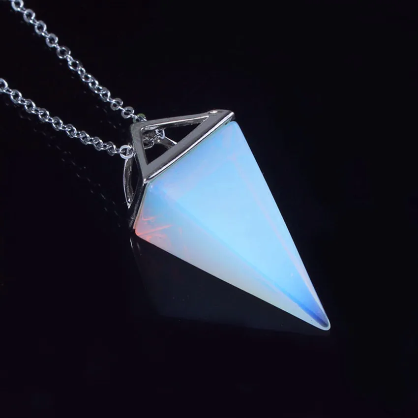 100-Unique 1 Pcs Silver Plated Square Pyramid Opal Pendant Amulet Necklace Link Chain Jewelry | Украшения и аксессуары