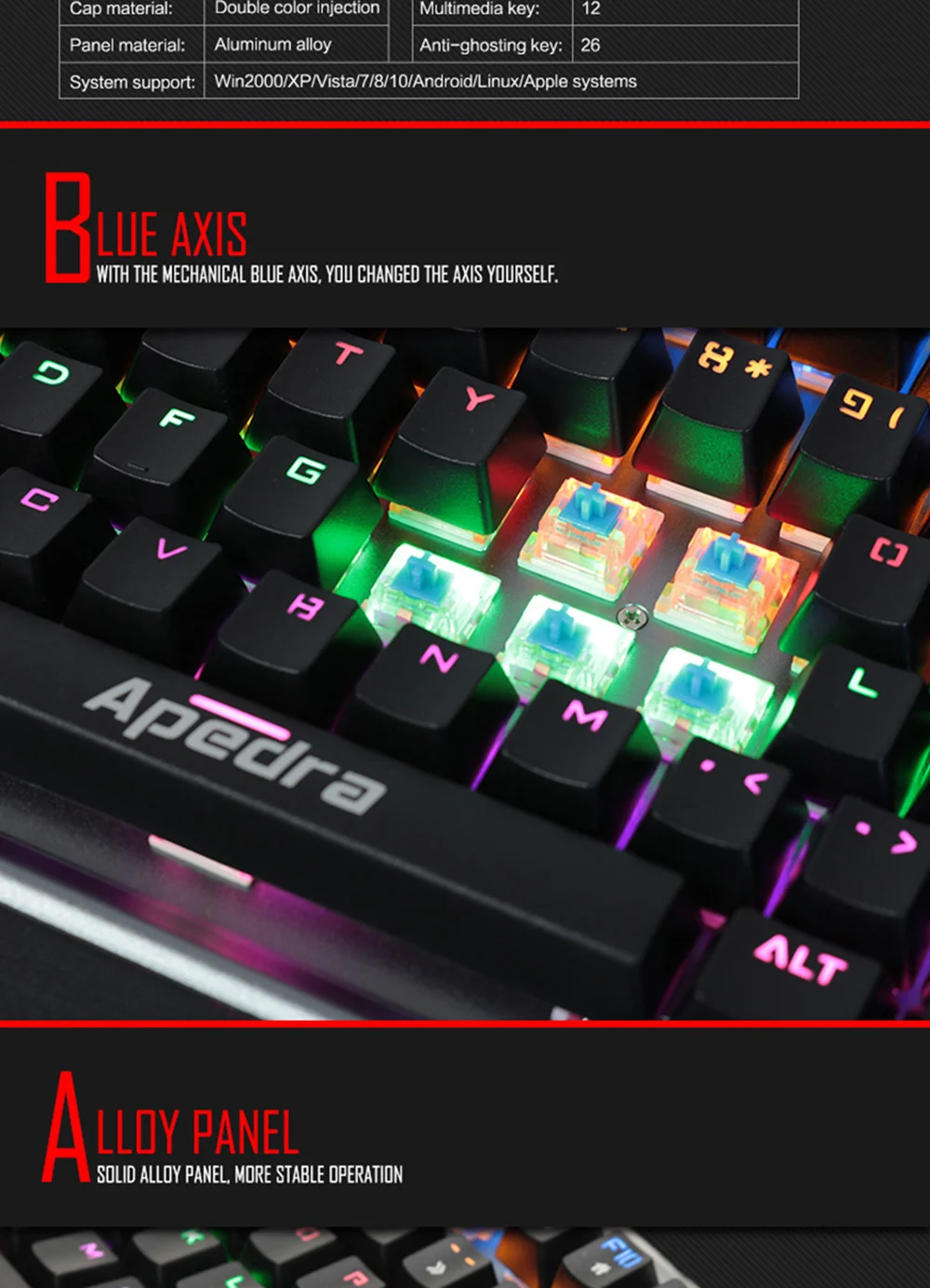 Игровая клавиатура для ПК, проводная USB металлическая панель, плавающая подсветка, механическая клавиатура с креплениями для рук, игровой плеер для Dot2