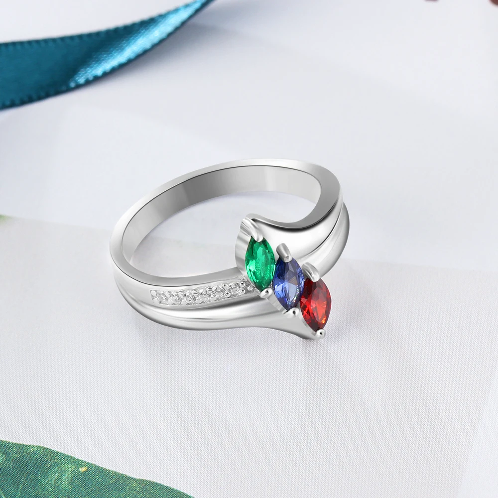 Family Ring Personalized Birthstone Engrave Name Rings 925 Sterling Silver Jewelry Anniversary Birthday Gift (JewelOra RI102985)