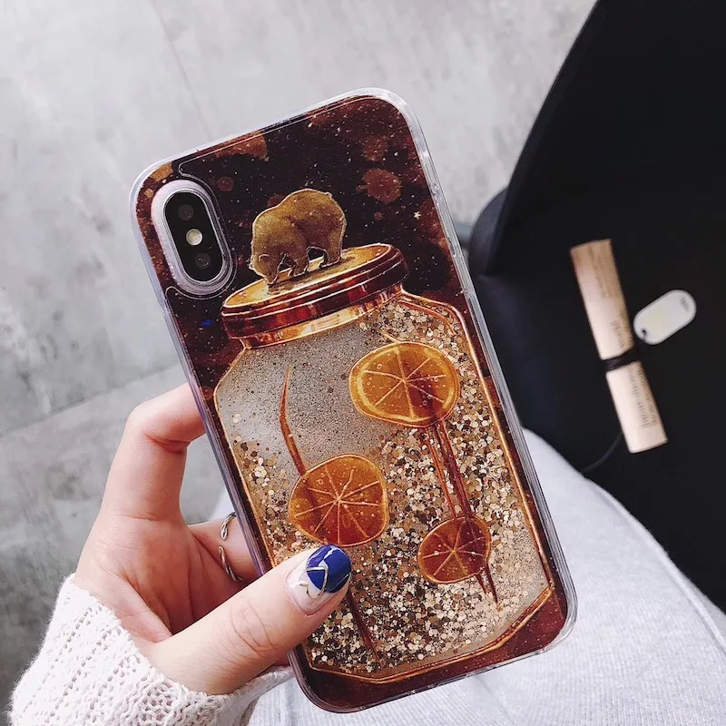 

For Huawei p10 p20 lite pro plus nova 3e Cartoon Cute Polar bear Cup Bottle liquid quicksand soft silicone phone case cover
