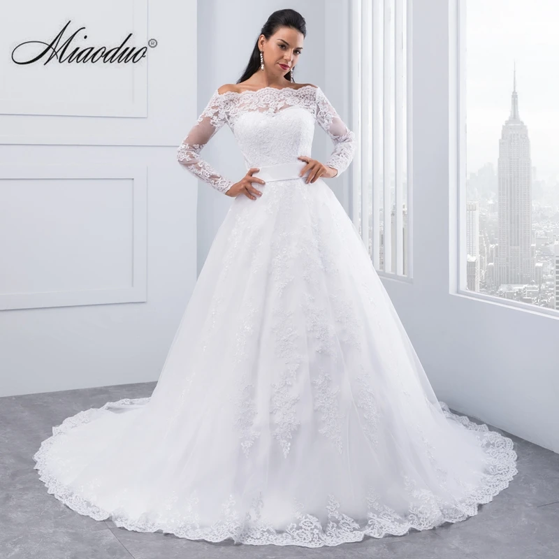 Miaoduo Vestidos De Novia 2018 Long Sleeve Lace Wedding Dress Ball Miaoduo Vestidosเจ าสาว2018แขนยาวช ดแต งงานล กไม บอลช ดช งงาน2018 Robe De