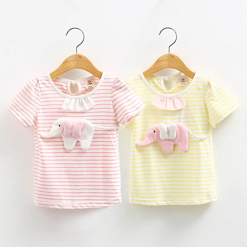Одежда для девочек 2018 летняя 100% хлопковая желтая Однотонная футболка в стиле