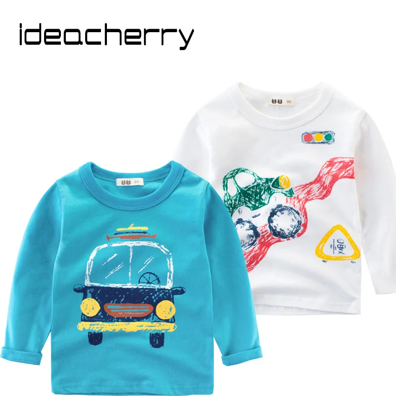 Ideacherry t-shirt manches longues pour enfants | De marque, en coton, design de dessin animé, pour la voiture, vêtements de printemps