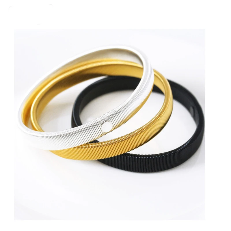 Men Punk Solid Elastic Bracelet Metal Sleeve Hoop Springs Steel Wire Armband Bracelet Punk Wrap